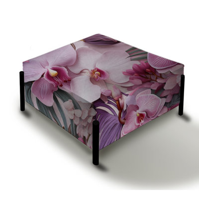Orchid Dreams Tropical Pattern - Tropical Large Square Ottoman by Design Art