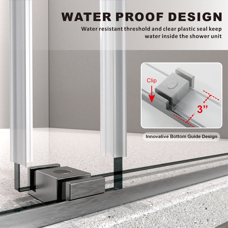 Ukd01 61 To 65 In. X 66 In. H Frameless Double Sliding Shower Door in Space Gray With 3/8 In. (10Mm) Clear Glass, Space Gray