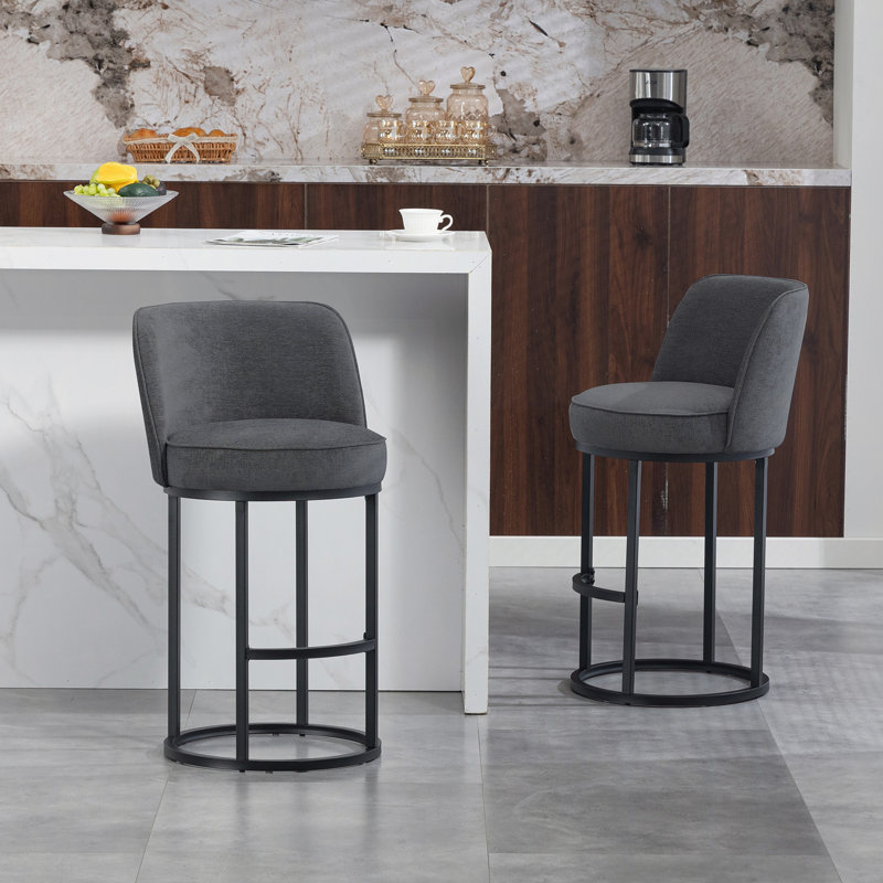 Ensemble de 2 tabourets de bar à hauteur de comptoir, tabourets de bar moderne avec dossier, tabourets de bar rembourrés en tissu de lin pour îlot de cuisine