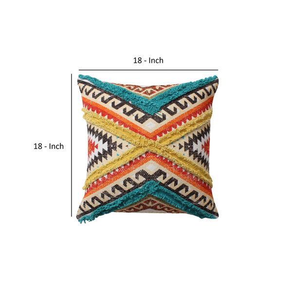 Buy 18 x 18 Handcrafted Square Cotton Accent Throw Pillow, Floral Ikat Dyed  Pattern, Fringe Accent, Set of 2, Multicolor By The Urban Port