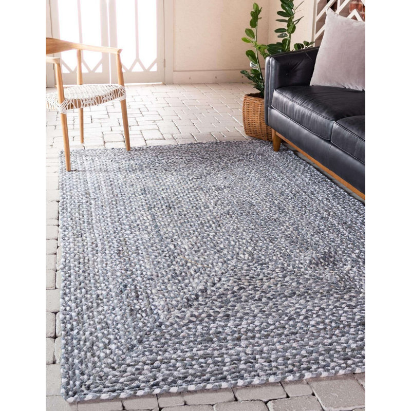 Tapis gris en coton tressé à la main Barlet, Rectangle 9 pi x 12 pi