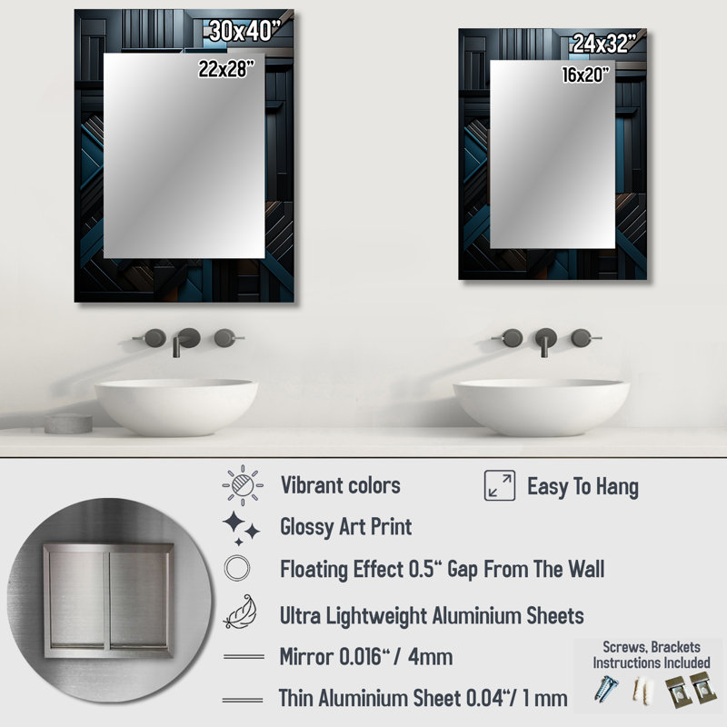 Onyx Opulence - miroir de formes abstraites, miroir mural décoratif moderne, impression d'art en métal, 40" x 30"