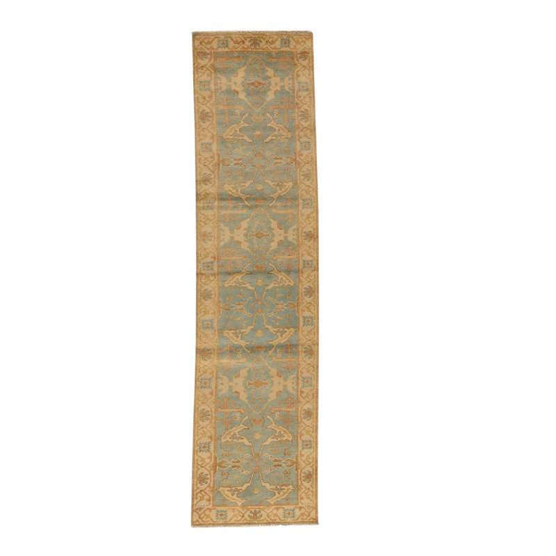 Tapis unique noué à la main beige / brun / bleu de haute qualité
