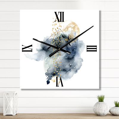 Horloge murale paysage minimaliste de montagnes avec lune
