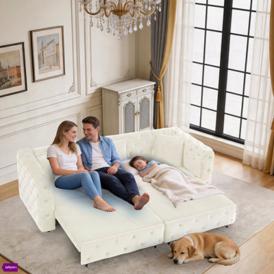 Neemi 89"W 3-in-1 Sofa Soft Velvet Sleeper Sofa Bed with 4 Seat