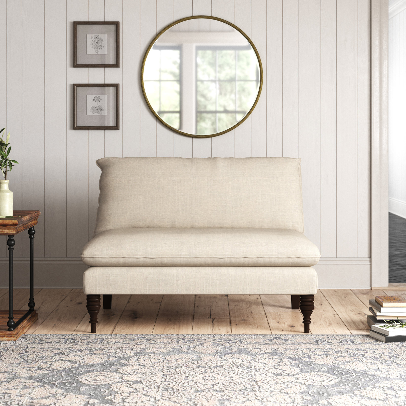 Varick 47'' Upholstered Settee, Classic Talc Linen