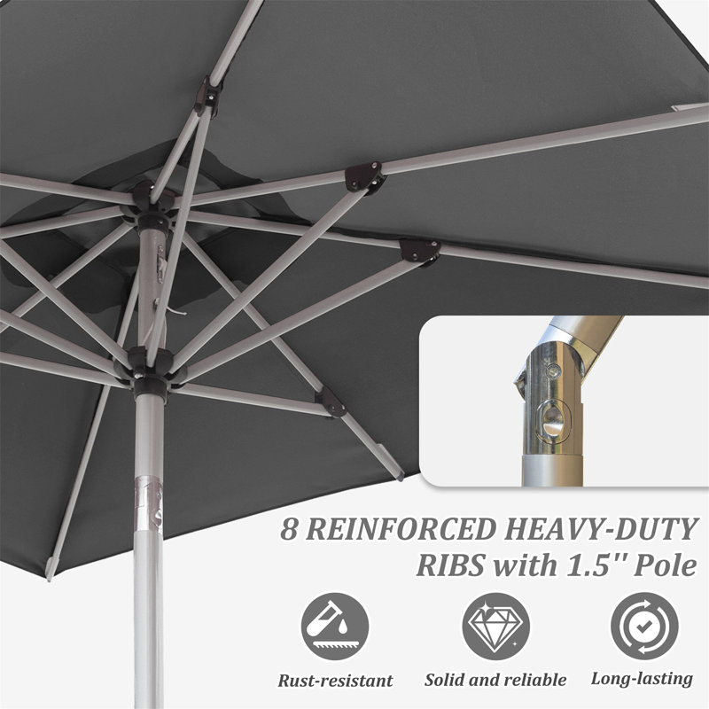 Parasol de patio rectangulaire avec fonction de levage à manivelle et d'inclinaison, gris (base non incluse), Gris