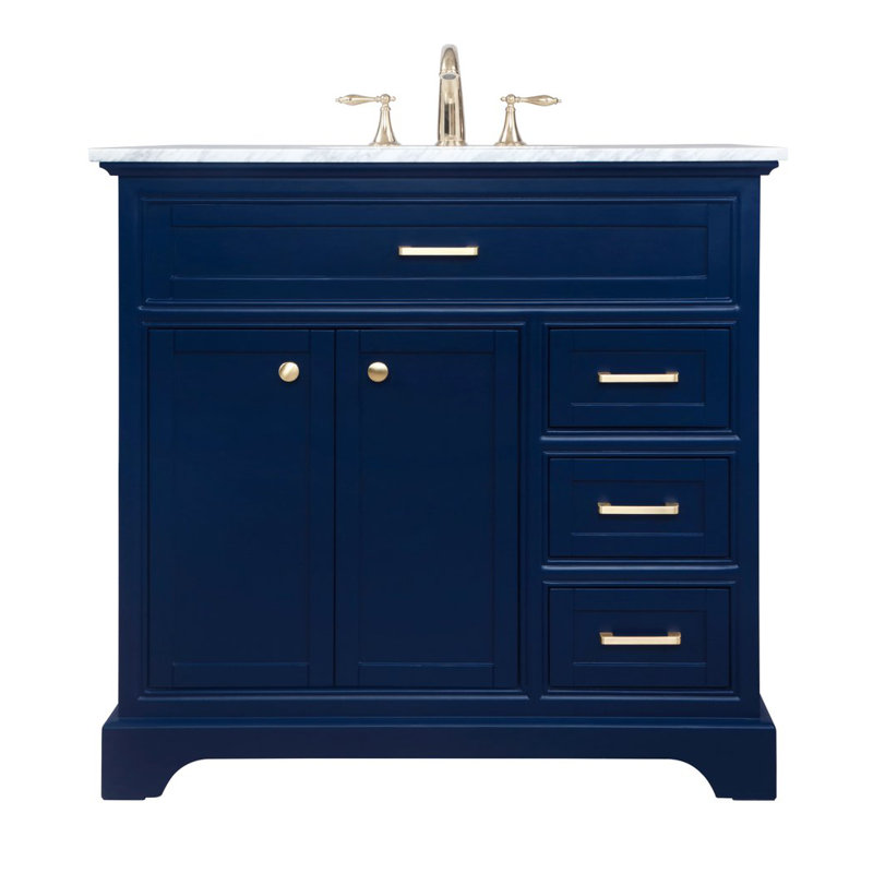 Hermes 36'' Single Bathroom Vanity with Marble Top, Blue