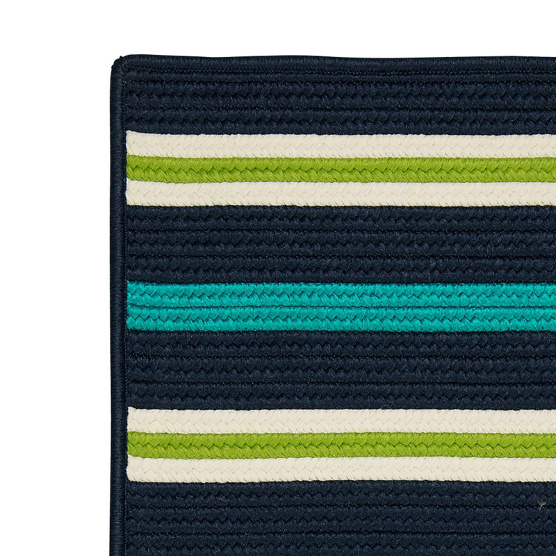 Tapis décoratif bleu marine tressé rayé Depew, Rectangle 5 pi x 7 pi