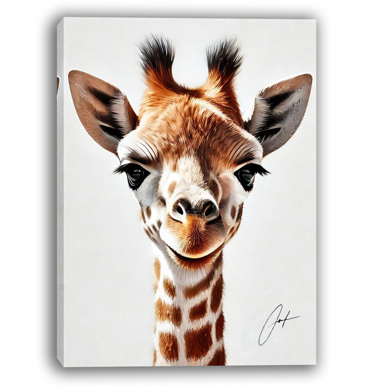 Charmante girafe - Art mural safari sur toile tendue, H 16 po x l 12 po