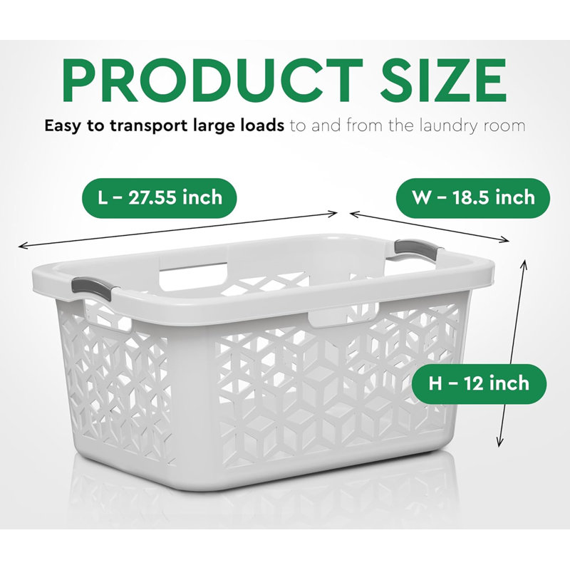 70L 2-Bushel Plastic Laundry Basket, Ventilated Stackable Hip-Hugging Hamper with Easy-Grip Handles for Laundry Room Dorm