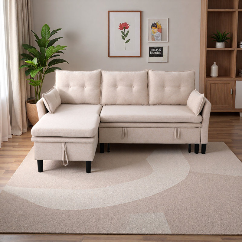 Canapé modulaire à méridienne réversible en L, Lin beige