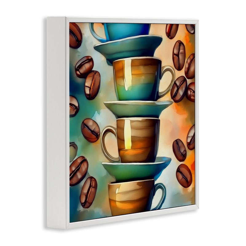  Tasses à thé et café en céramique, estampe numérique par Alina Georgescu, H 24 po x l 24 po, Blanc