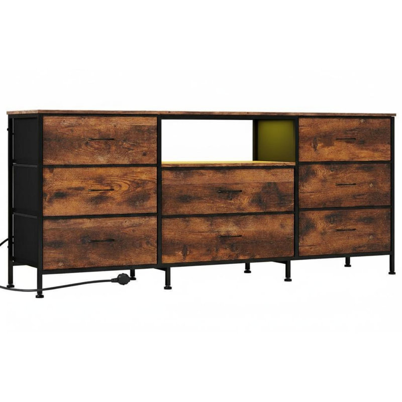 63" Storage Dresser with 8 Fabric Drawers, Steel Frame Organizer Chest for Bedroom and Living Room, Brown