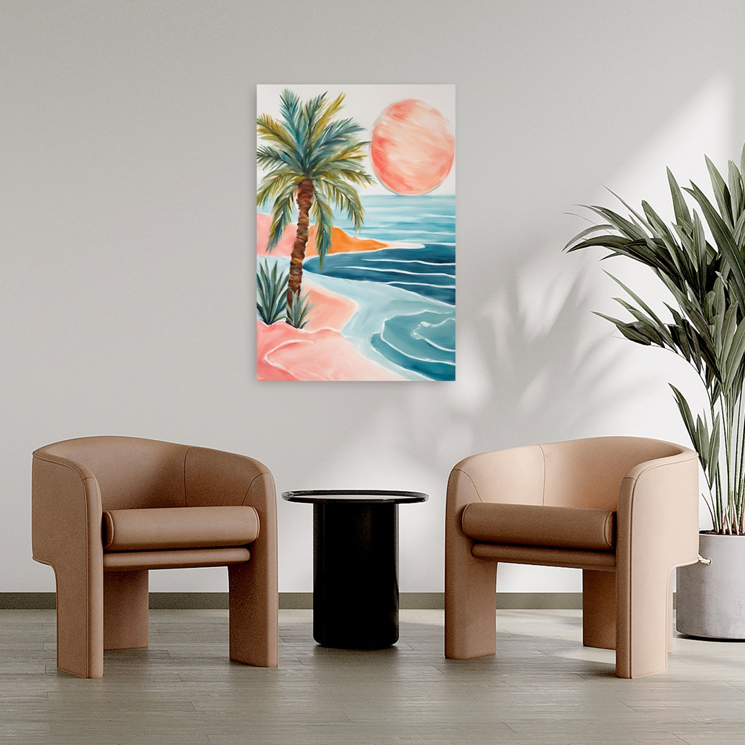 Tropical Beach Sunset Serene Tranquil Abstract Palm Tree Coastal Wall Art Print