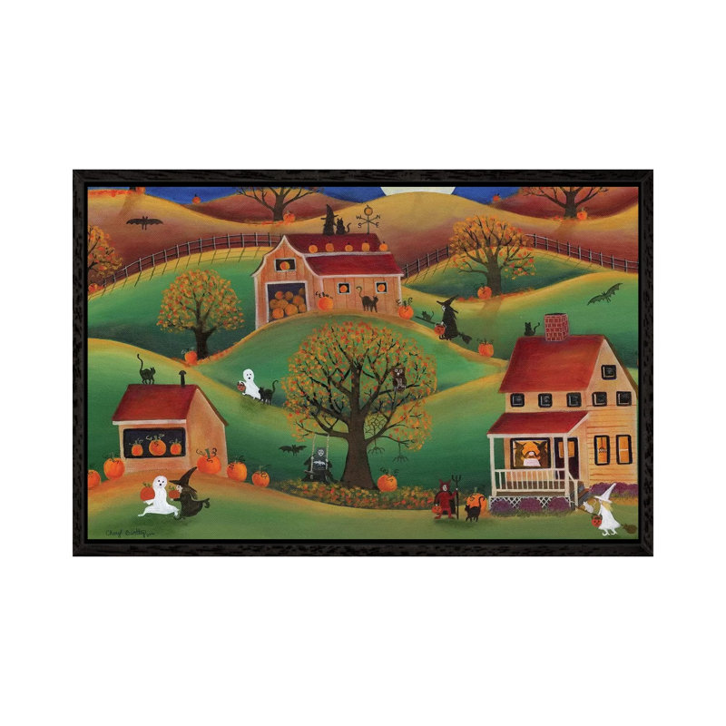 Halloween Autum Pumpkin Farm by Cheryl Bartley - Painting on Canvas, Black Framed, 45.72cm H x 66.04cm W x 3.81cm D