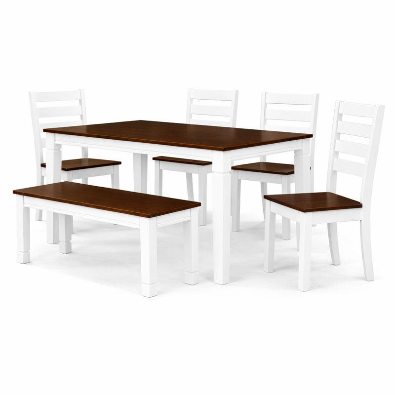 Ensemble de salle à manger rectangulaire de 59 pouces avec banc Halvorsen Traditional, 59 po, finition chêne foncé / bois d'hévéa massif