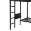 Très grand lit simple au-dessus d'un lit simple avec garde-robe intégrée, lit superposé en métal avec bureau pliable et, noir