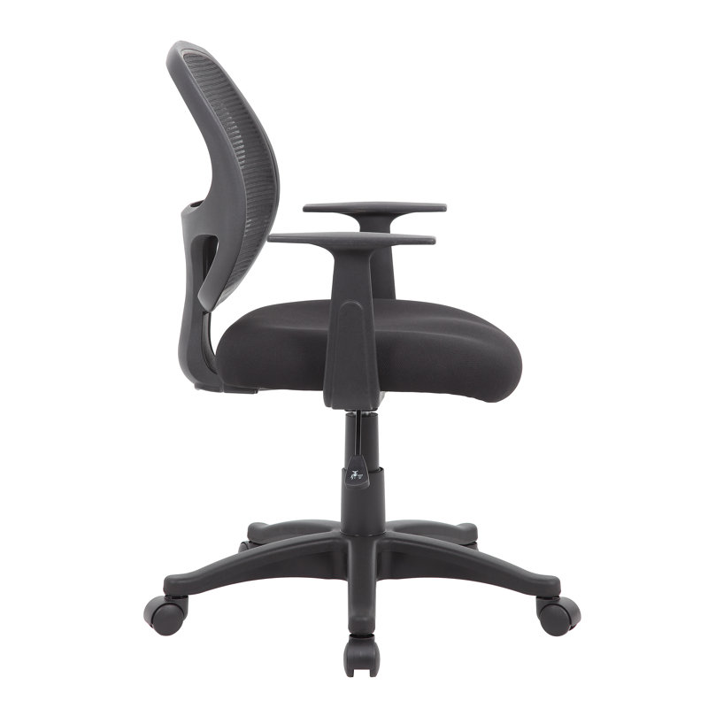 Black Mesh Task Chair with Fixed T-Arms and Lumbar Support