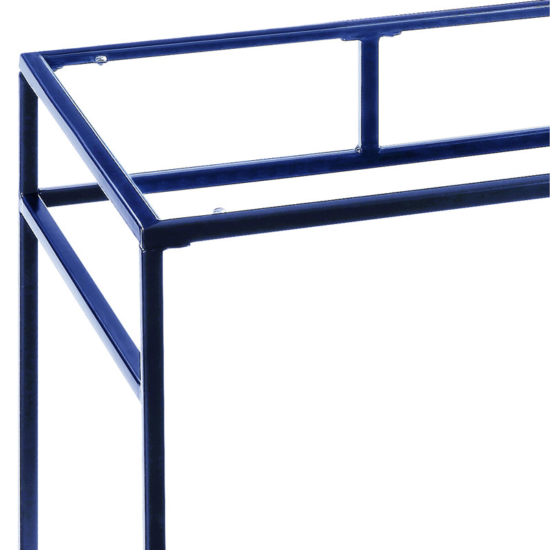 Rectangular Desk With Blue And Supply Container Writing Robust Shelf