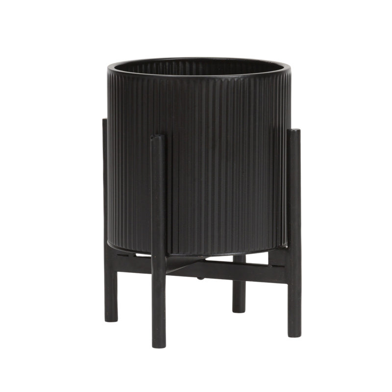 Laurien Everett Pot with Loki Base, Black, 12" H x 9.5" W x 9.5" D