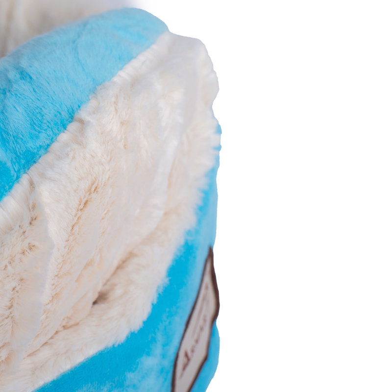 Sky Blue and Ivory Velvet Round Cat Bed