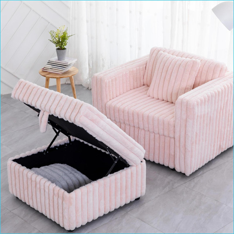 Canapé modulaire de 44,9 po avec rangement Sofas Coussins lavables | Rose clair | En forme de L | Chambre / salon