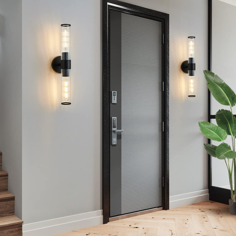 Applique murale moderne noire avec abat-jour en verre fileté, éclairage vertical pour la salle de bain, le salon et la cuisine