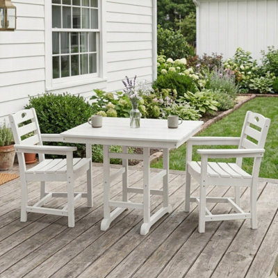 HDPE 3-Piece Outdoor Patio Dining Set With Square Table And 2 Armchairs, For Small Spaces And Entertaining Guests.
