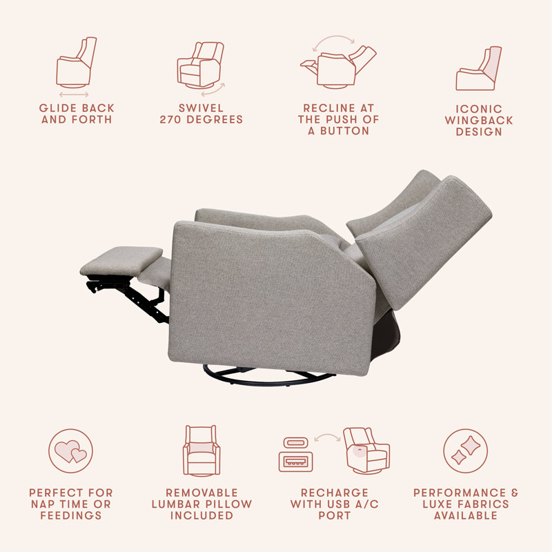 Kiwi Electronic Swivel Reclining Glider, Performance Gray Eco-Weave