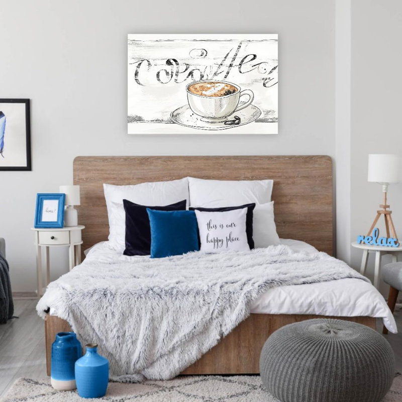 Tasse à café rustique avec cadre en bois à l'arrière, décor de cuisine rétro, l 36 po x L 24 po