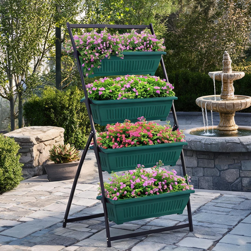 Meuble de jardin vertical vert sauge, 4 niveaux, 30 x 31 x 63,75 pouces, structure en acier et jardinières en plastique