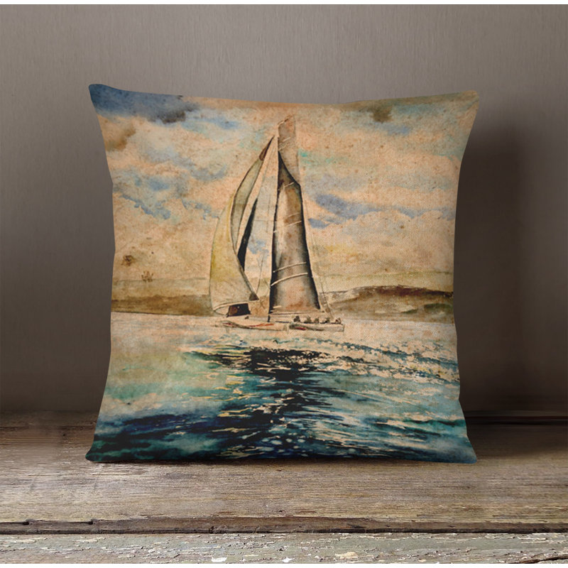 Throw Pillow With Insert, 16"H x 16"W, Blue/Brown 1