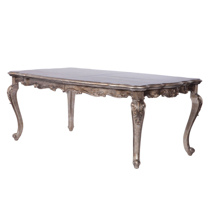 Table de salle à manger extensible Caviness en platine antique, H 30 po x L 112 po x l 44 po