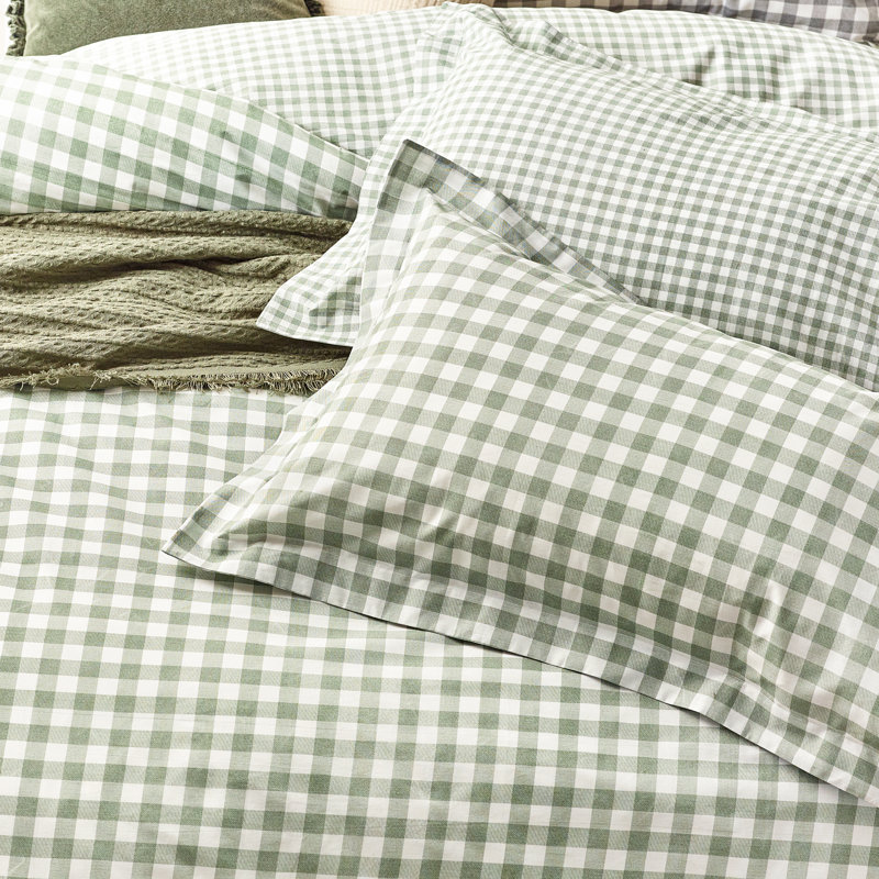Barton Gingham Check Duvet Cover Set, Double Duvet Cover + 2 Standard Pillowcases, Green/White
