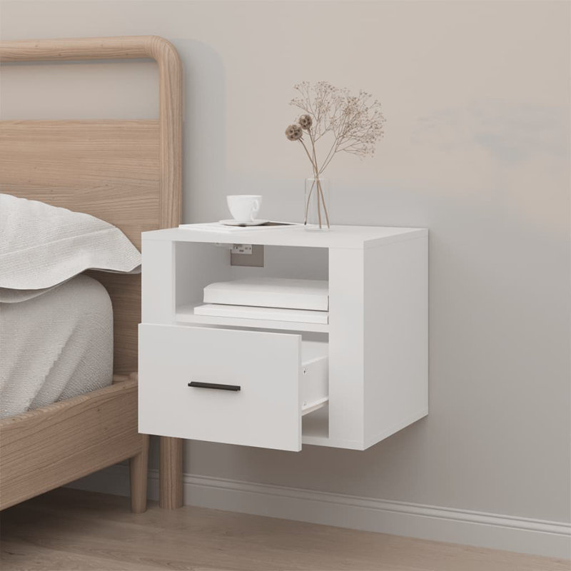 Jalaysia 50cm W Manufactured Wood Bedside Table, White, Set of 2
