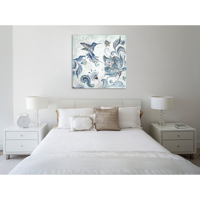 Toile tendue avec aquarelle Boho Blues and Humming Bird, H 48 po x l 48 po x P 1,5 po