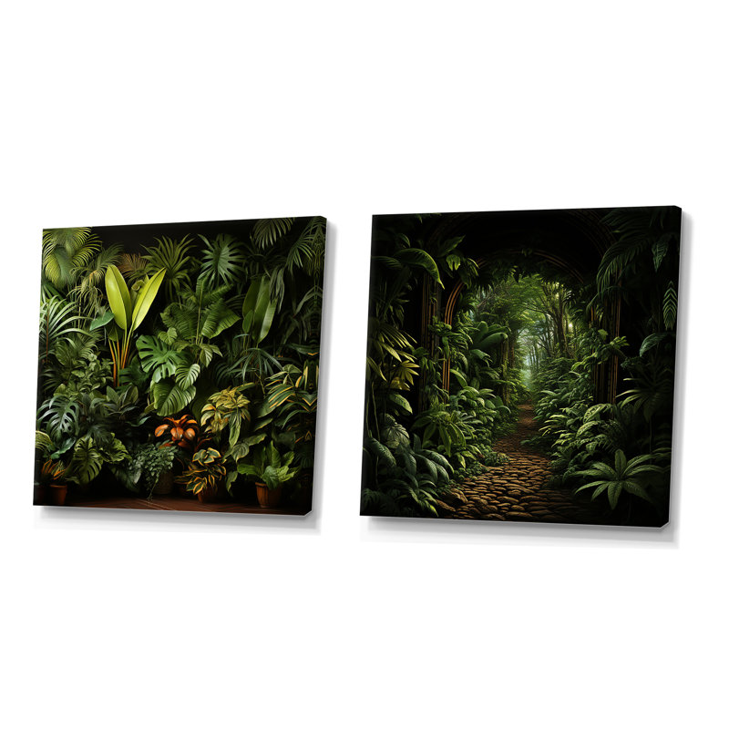 Ensemble de salon mural Jungle Plants Whispers Collage I - Jungle, Toile tendue, H 16 po x l 33 po x P 1 po