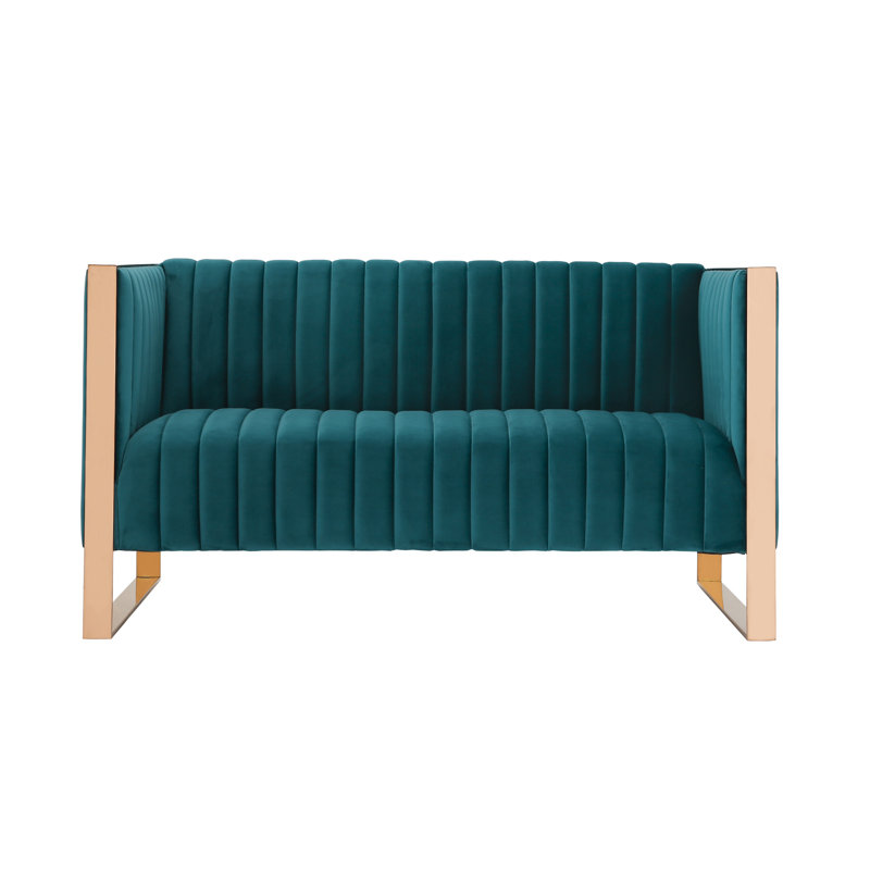 Trillium 57.48'' Upholstered Loveseat, Aqua Blue Velvet