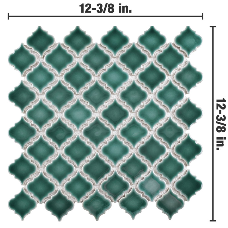 Hudson Tangier 2" x 2" Porcelain Arabesque Mosaic Wall & Floor Tile, Emerald