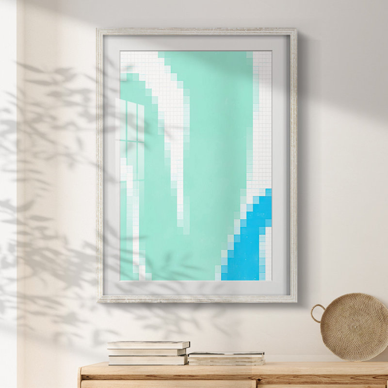 Pixel Leaves V -Framed Print, 19.5" H x 16.5" W, White