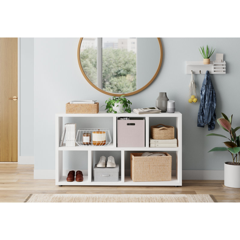 Speight Wall Mail Organizer with Key Hooks, White/Brown