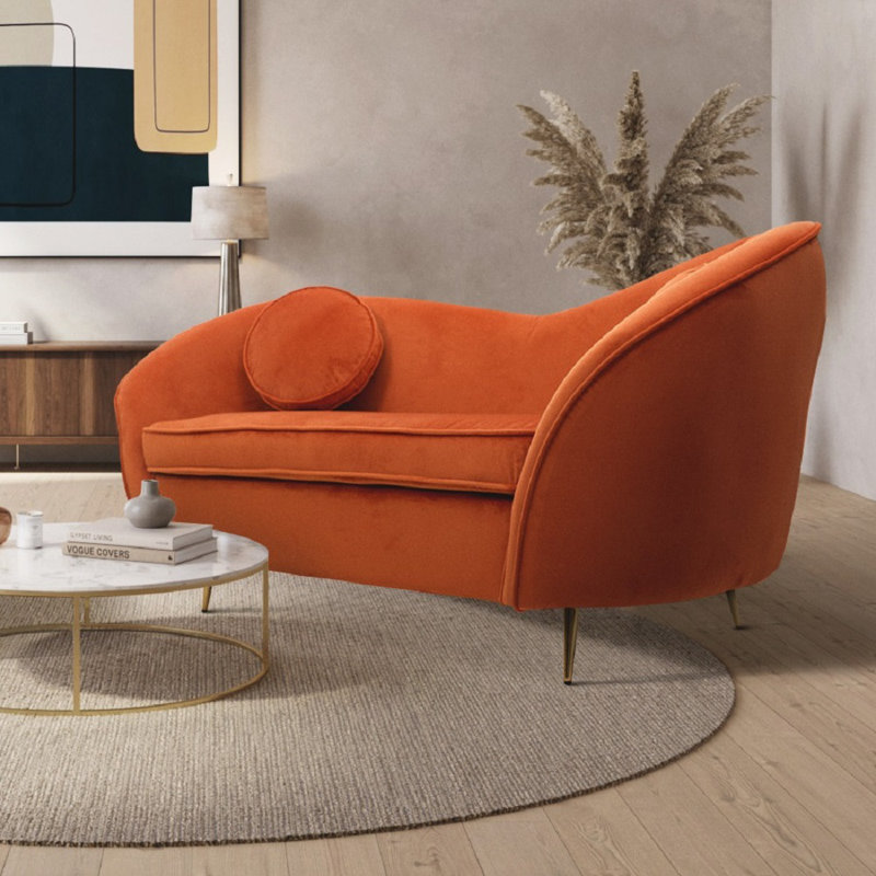 Velvet 2 Seater Sofa, Orange, Gold