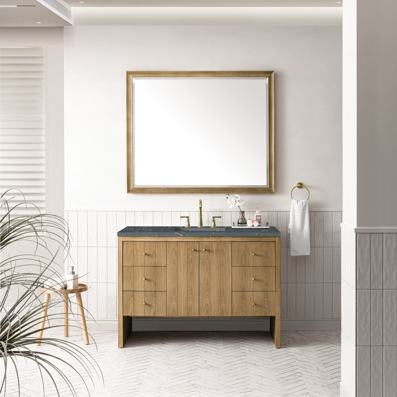 Hudson 48'' W Single Vanity, Parisien Bleu, 8" Widespread, Light Natural Oak