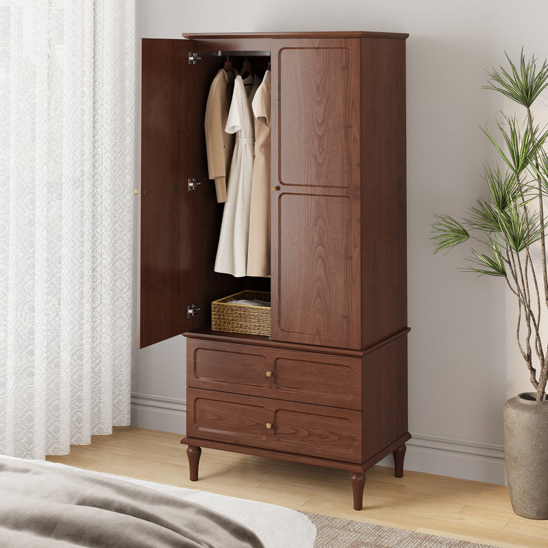 Garde-robe autoportante en bois 70,86 "style Mid-Century avec 2 tiroirs, Brun