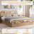 Bed Frame with Storage Headboard and Footboard, Low Platform Bed for Bedroom, No Box Spring Needed, Beige-1609652275-1609652292