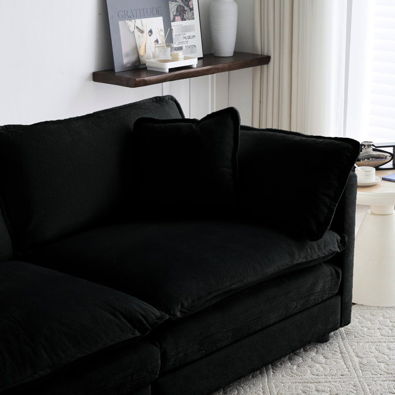 Ensemble en chenille noire: canapé confortable surdimensionné de 3 pièces pour le salon. Canapés 2 places. Cadre en bois. Matériau respirant avec éponge. Ensemble de sièges polyvalent, confort relaxant, facile à assembler