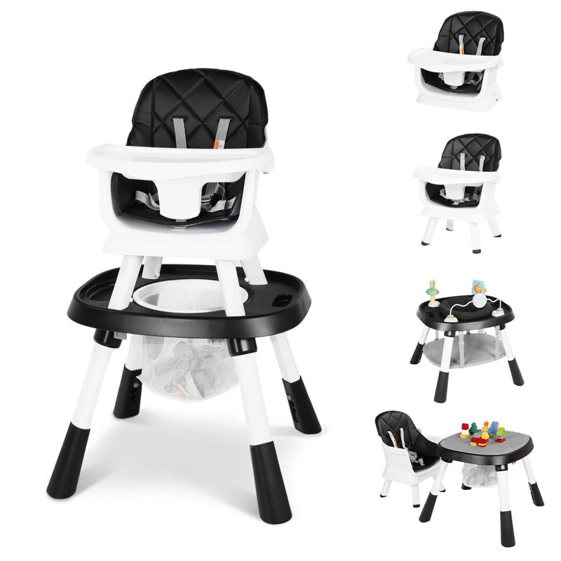 Foldable High Chair for Babies & Toddlers, Adjustable Height, Recline, Storage Basket, Double Trays, Easy to Clean, White