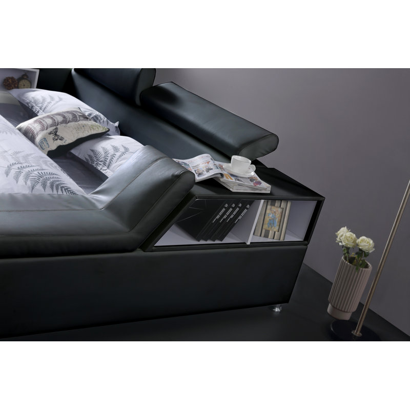 Waylen Upholstered Platform Storage Bed, Black, King