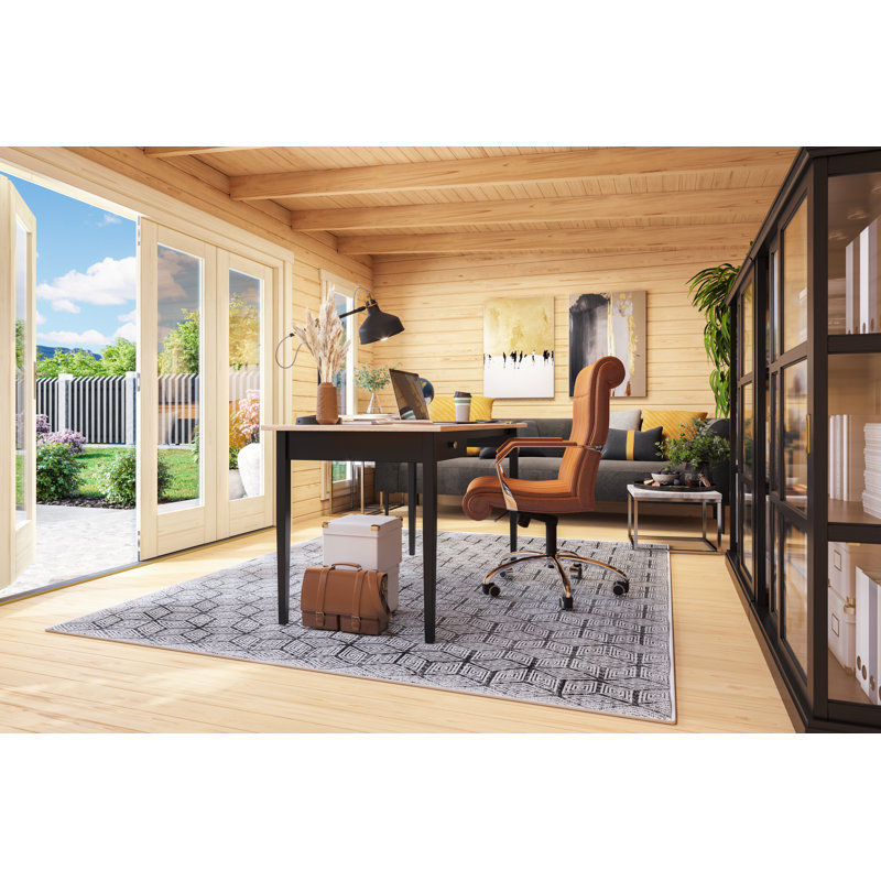 Lasita - 19 x 12 Ft. Premium Log Cabin With Tempered Double Glazed Bifold Doors (44mm), Grey